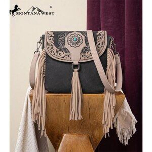 MW1307-8360BK Montana West Fringe Saddle Crossbody Bag